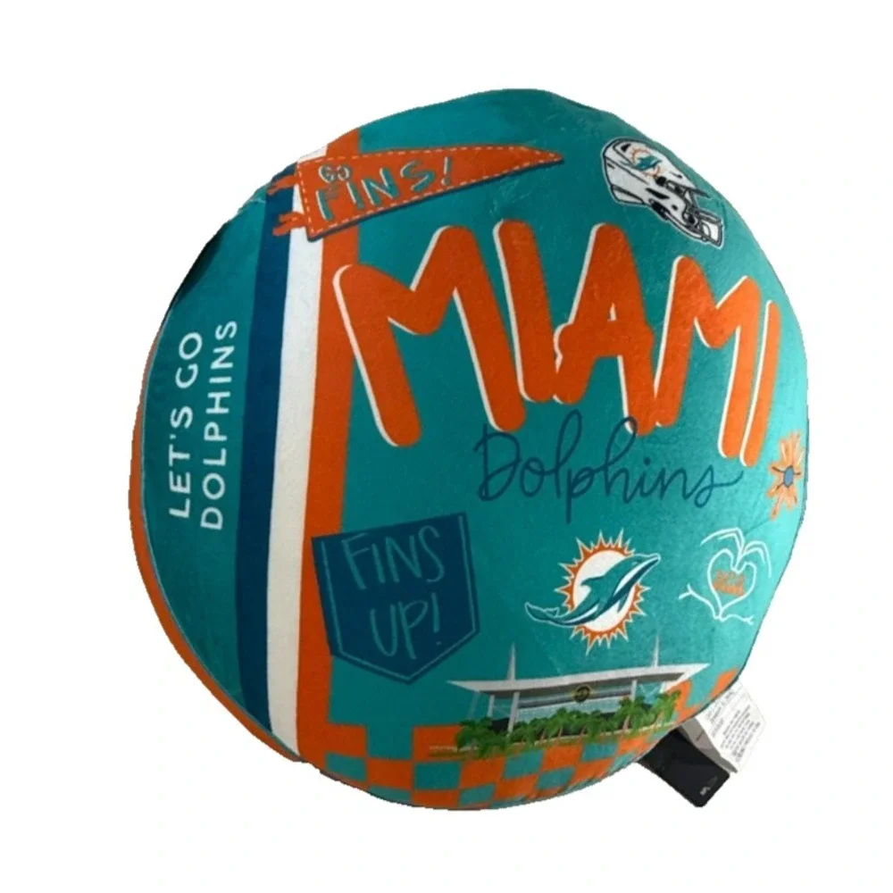 NFL Miami Dolphins Squish Me Plush Round Decorative Pillow NEW 13 inch